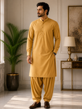 Mustard Gold Wash & Wear Unstitched Fabric – Premium Men's Suit (4 Meter)