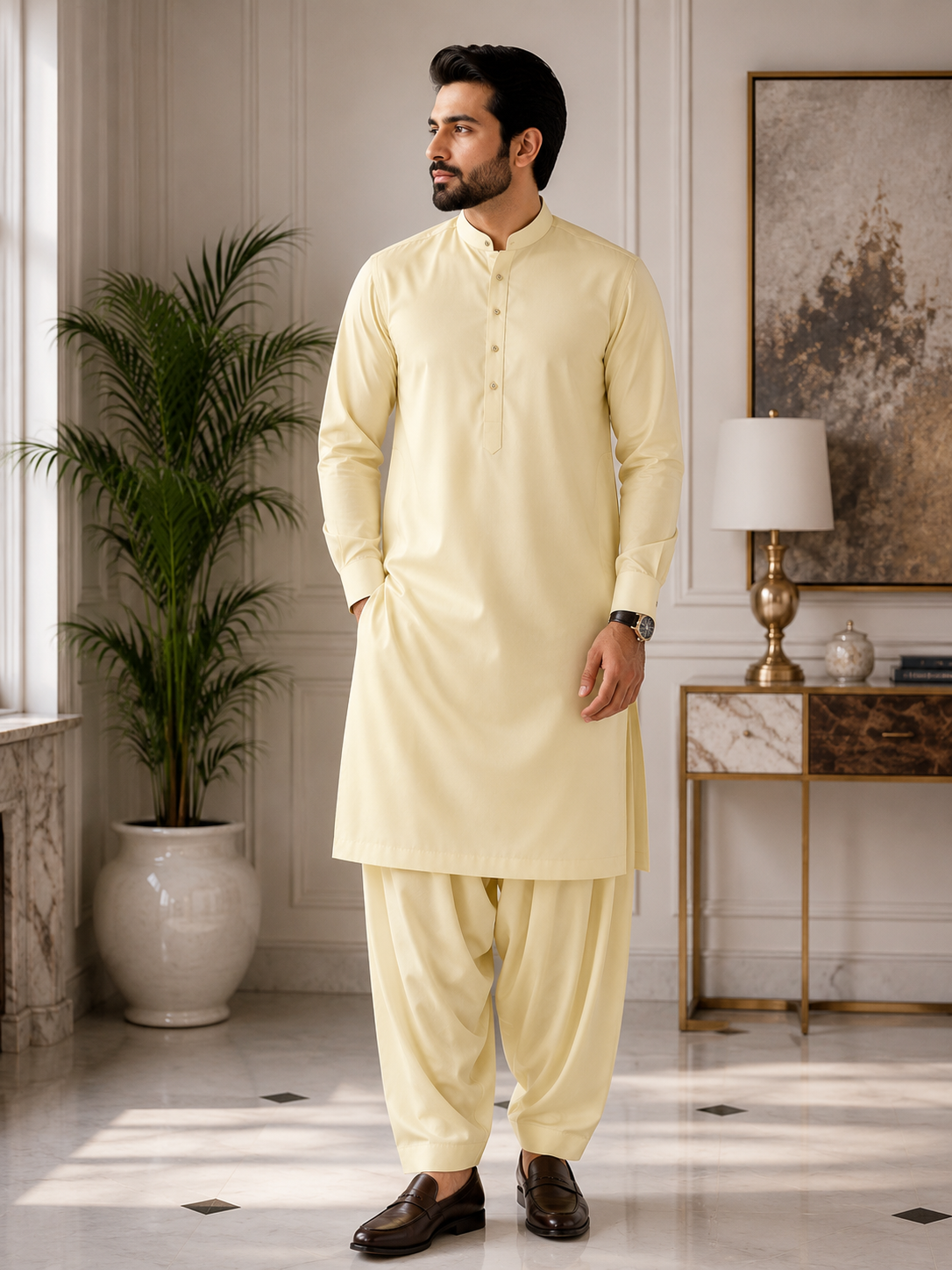 Premium Lemon  Wash & Wear Fabric for Men – Unstitched 4 Meter | Soft & Lightweight