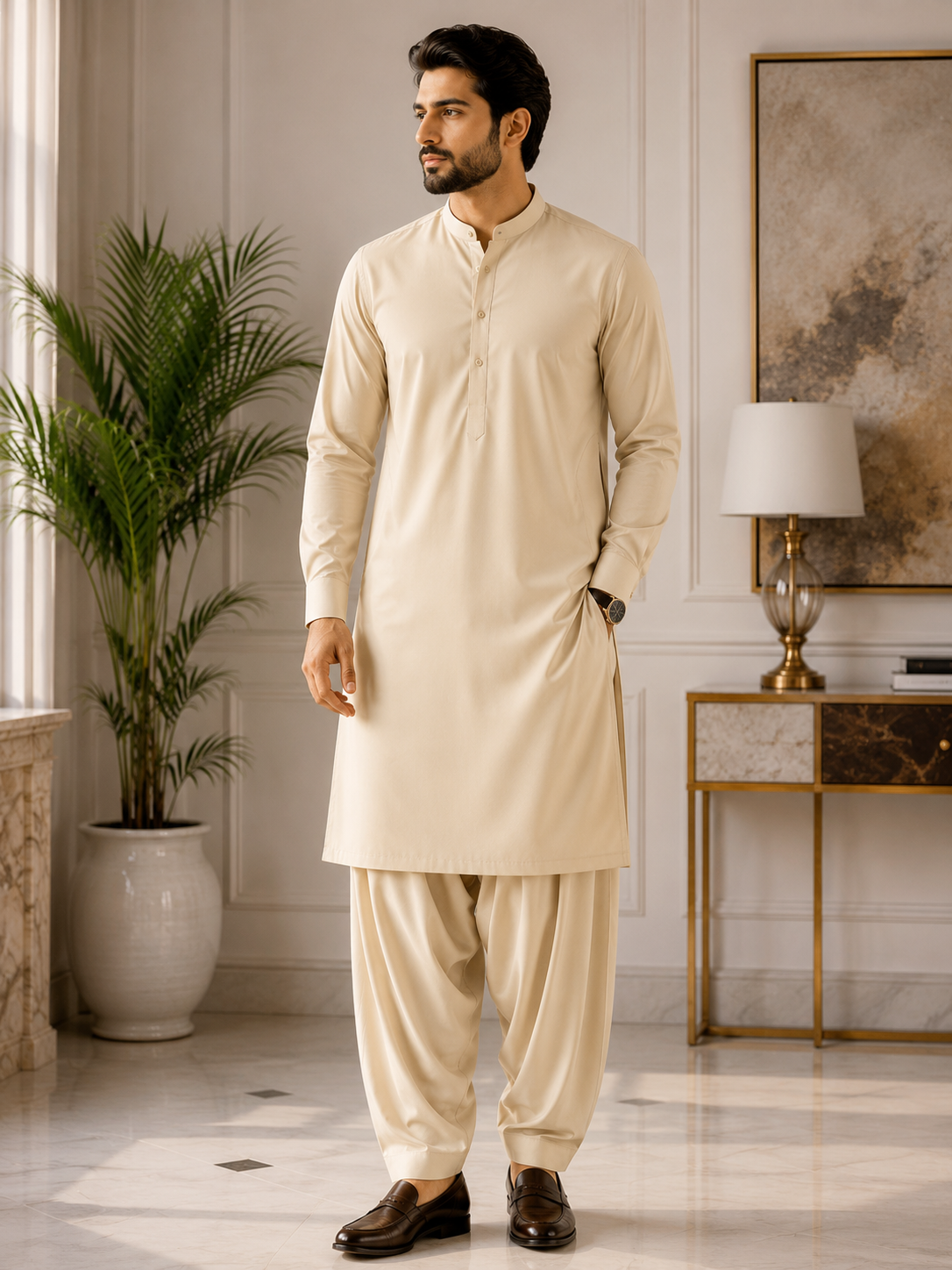 Premium Sand Beige COLOUR Wash & Wear Fabric for Men – Unstitched 4.5 Meter | Soft & Elegant