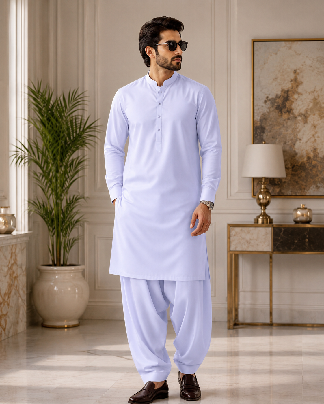 Premium White Wash & Wear Unstitched Fabric for Men – Soft, Elegant & Wrinkle-Resistant (4 Meter)