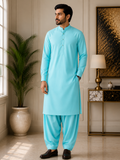 Aqua Blue Wash & Wear Unstitched Fabric – Premium Men's Suit (4 Meter)