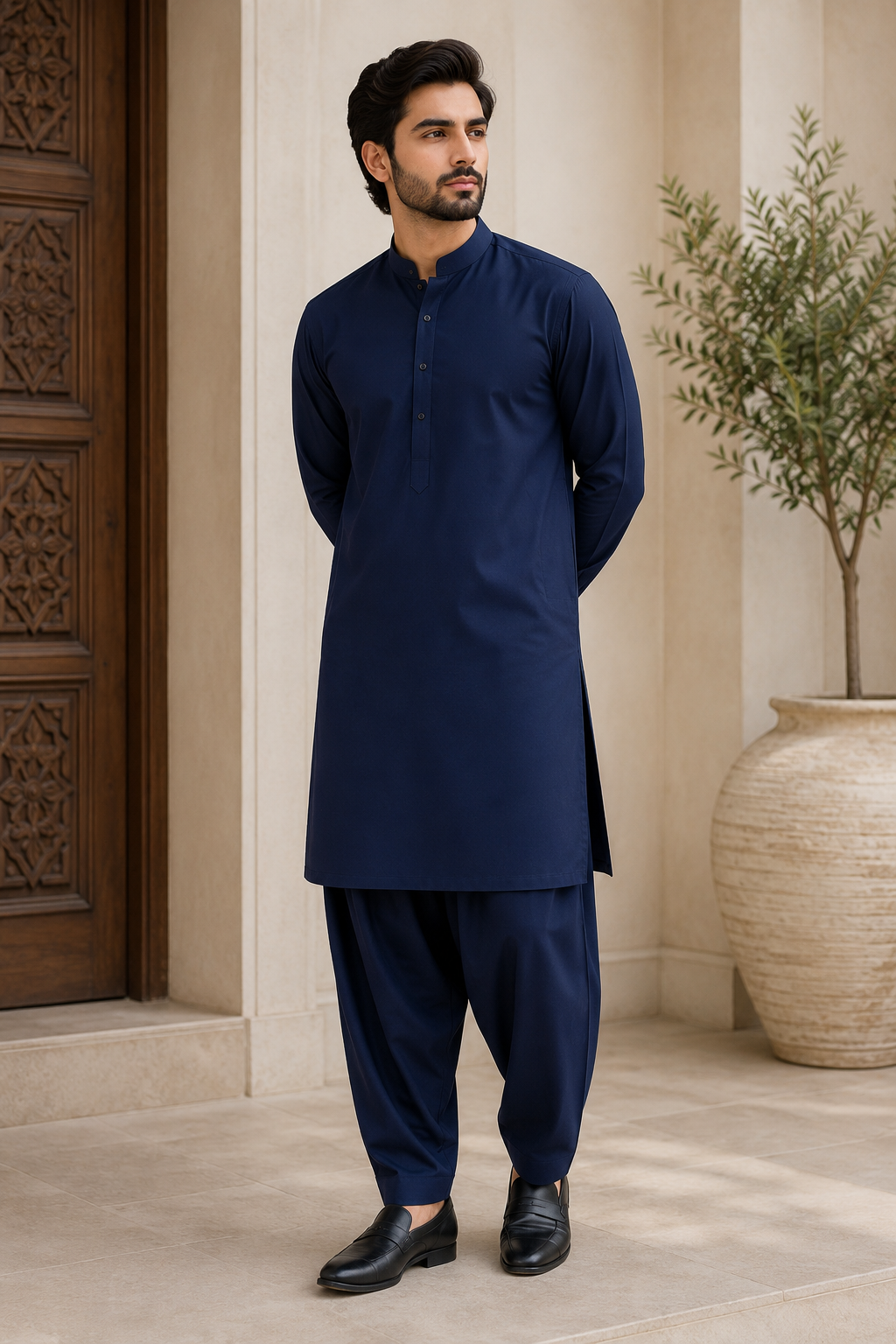 Luxury Navy Blue Men's Unstitched Fabric  Premium Wash & Wear – Elegant | Soft | All-Season