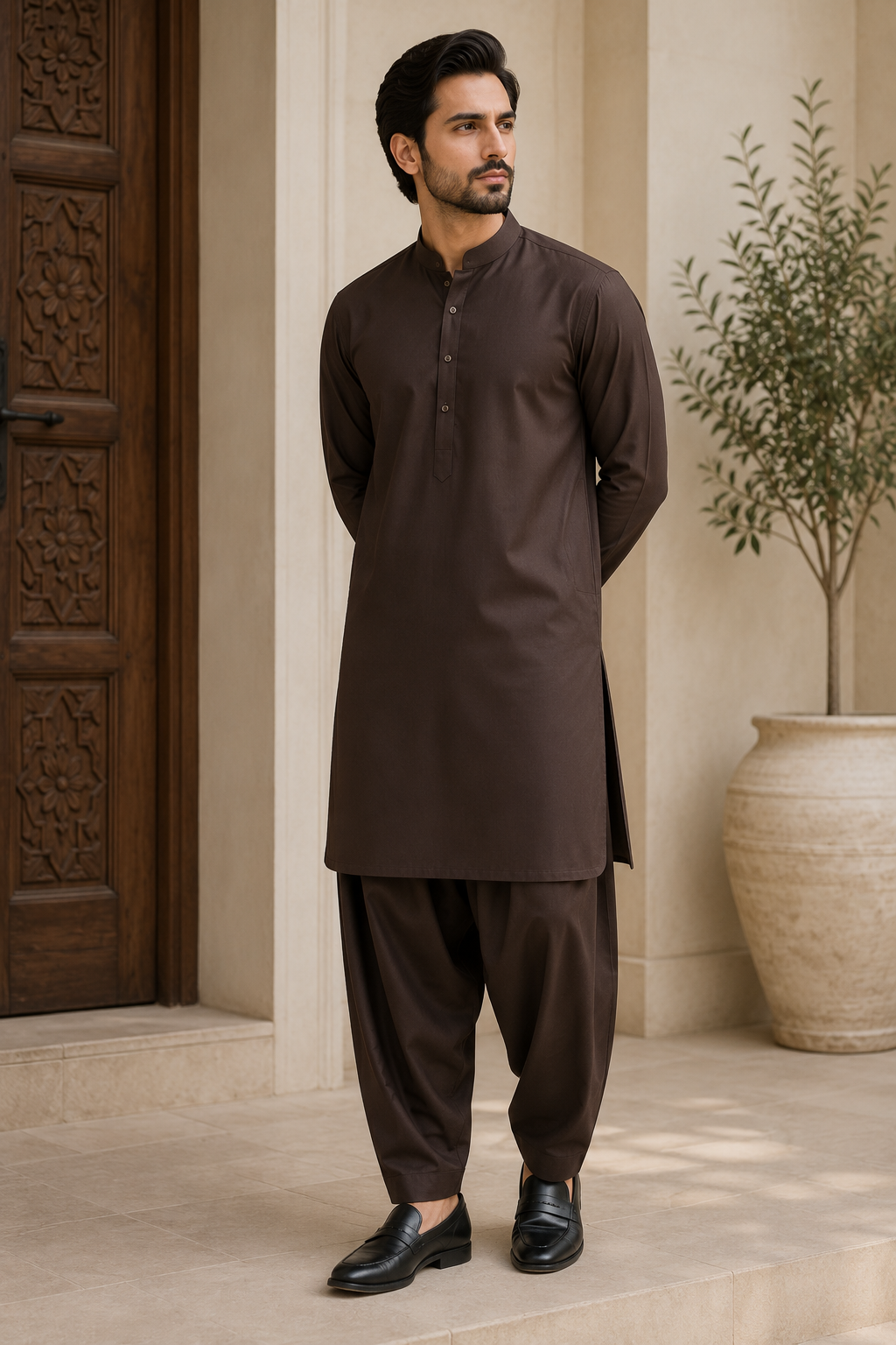 Luxury Coffee Brown Wash & Wear Fabric – Premium Men's Unstitched Suit | Libaas Hub