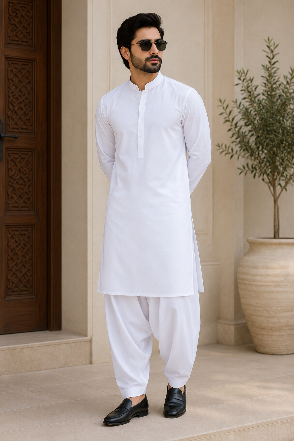 Luxury Pure White Wash & Wear Fabric – Premium Men's Unstitched Collection