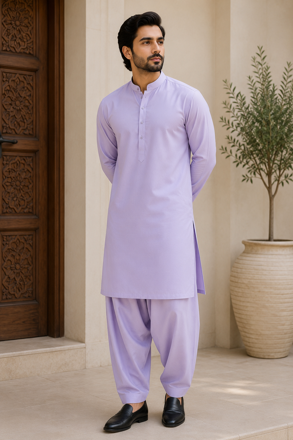 Luxury Light Purple Wash & Wear Fabric – Premium Men's Unstitched Collection