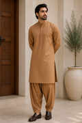 Luxury Golden Beige Boski Fabric – Premium Unstitched Men's Suit | Soft & Elegant