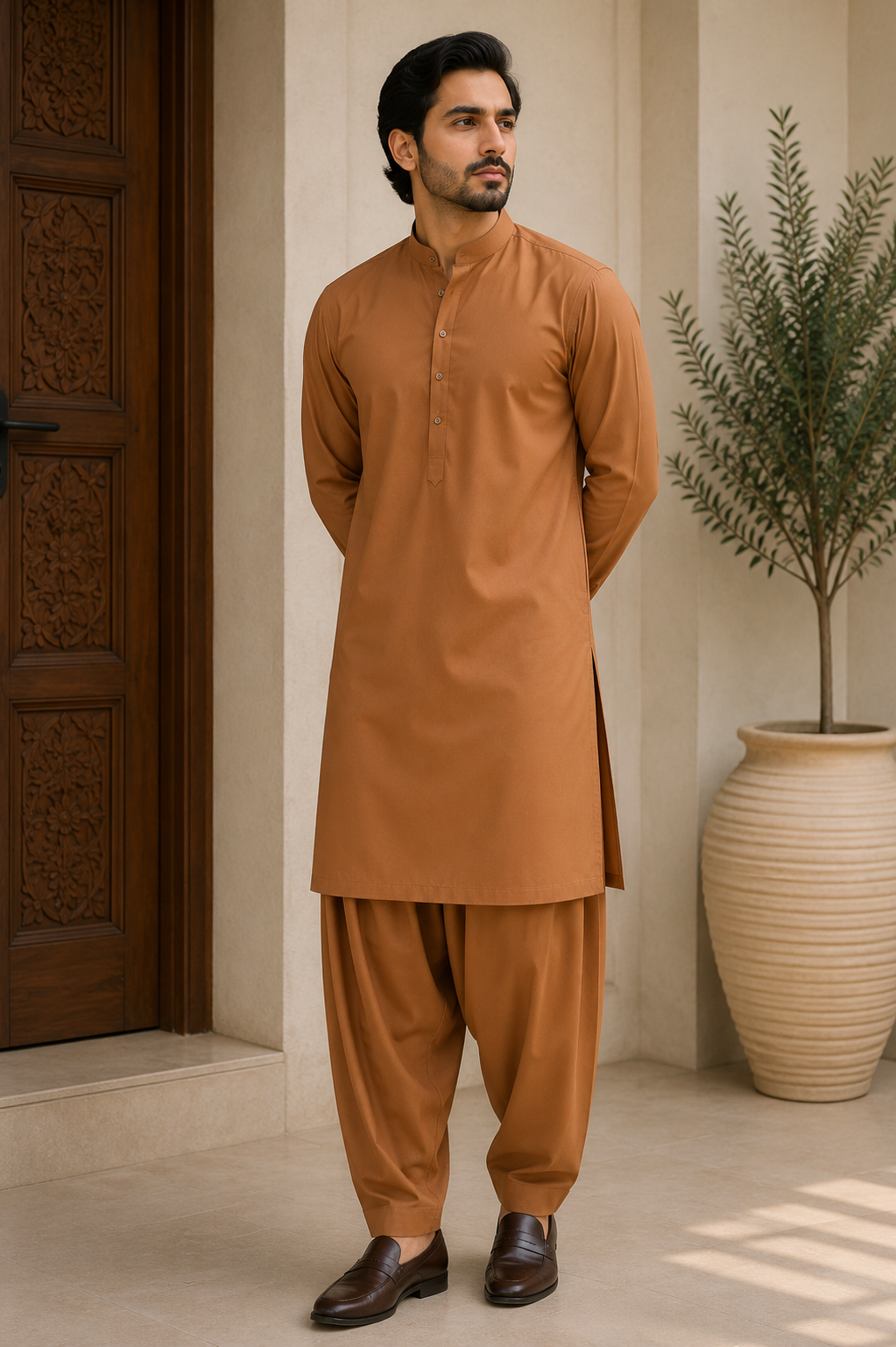 Luxury Mustard Boski Fabric – Premium Unstitched Men's Suit | Soft & Elegant