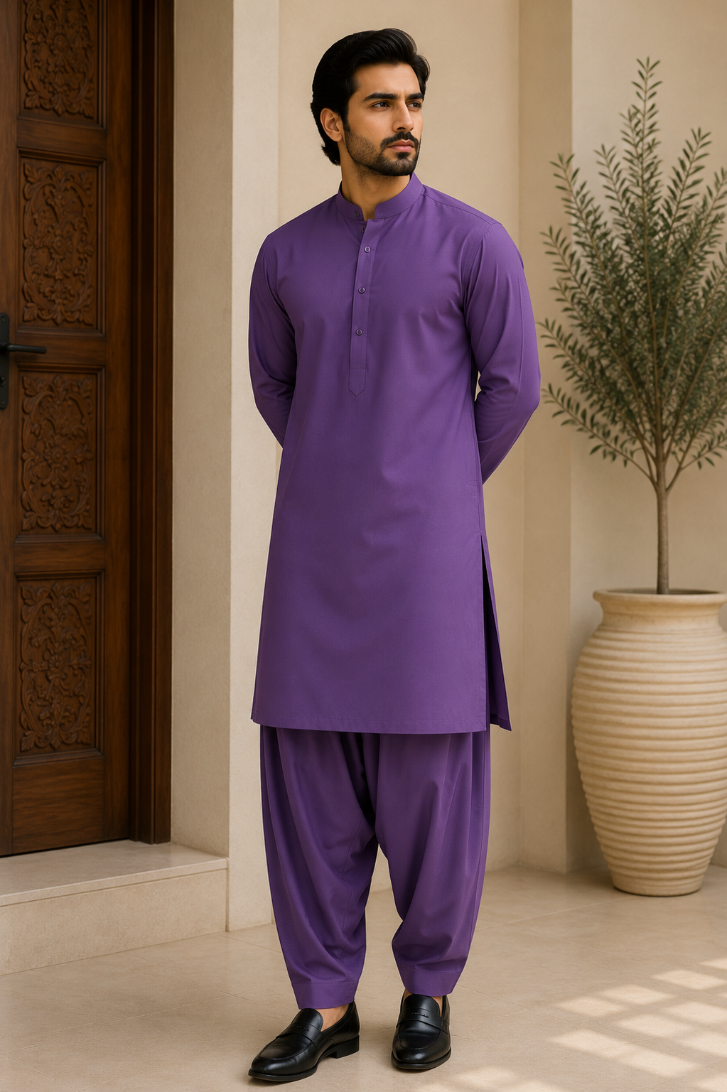 Luxury Purple Boski Suit – Premium Unstitched Men's Fabric