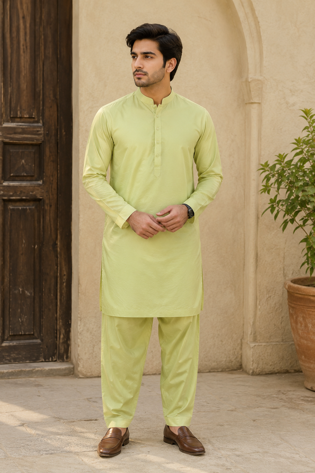 Luxury Lemon Yellow Boski Suit – Premium Unstitched Men's Fabric