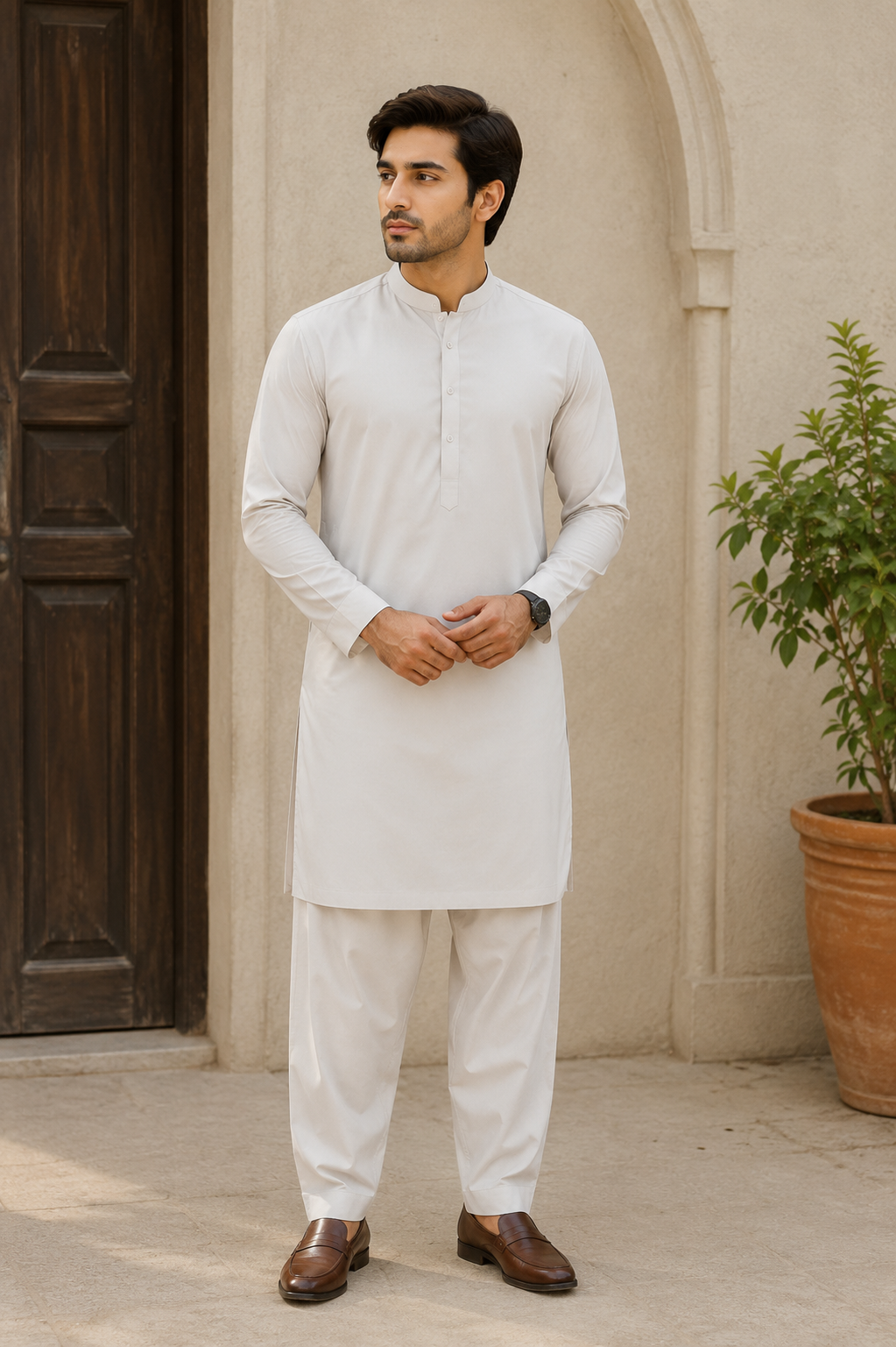 Luxury Light Skin Boski Suit – Premium Unstitched Men's Fabric