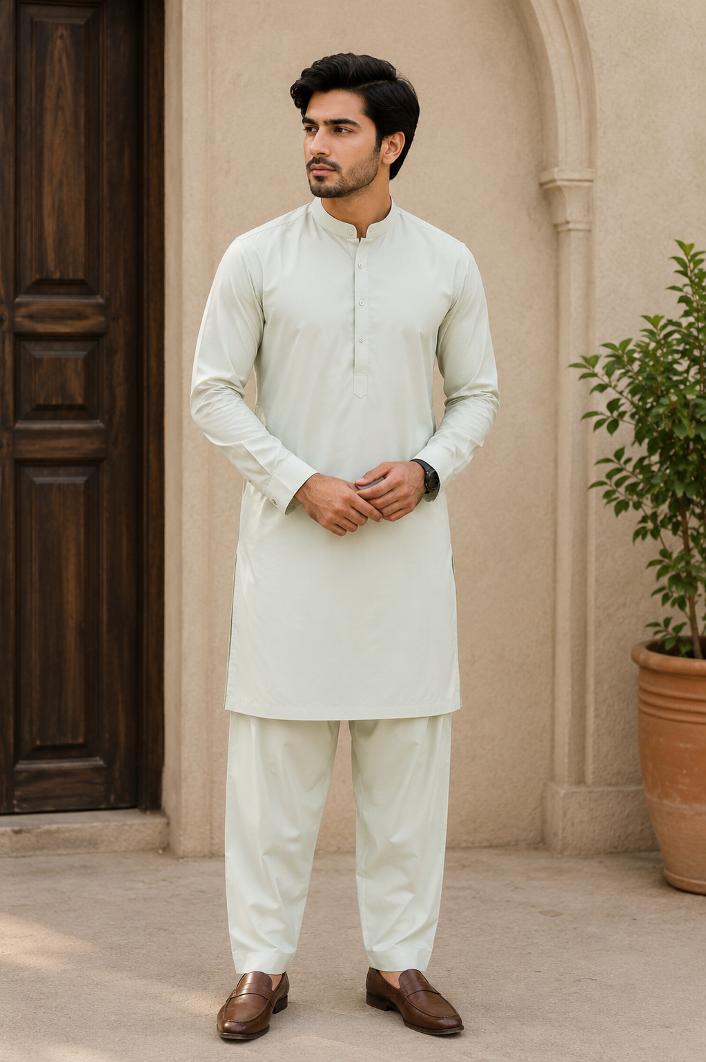 Luxury Light Pista Boski Suit – Premium Unstitched Men's Fabric
