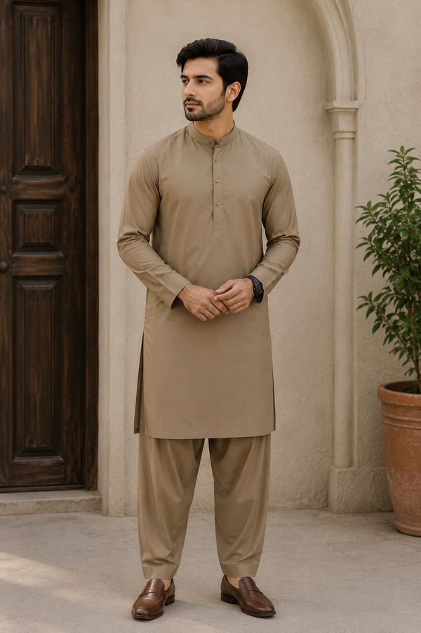 Premium Boski Suit – Camel Brown | Luxury Unstitched Men's Shalwar Kameez Fabric