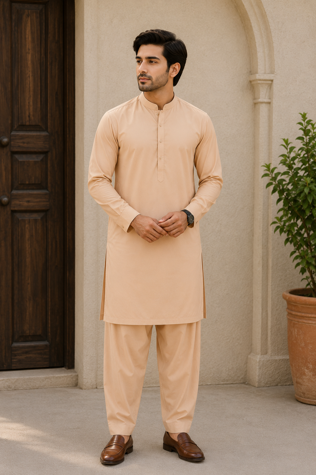Premium Boski Suit – Cream Beige | Luxury Unstitched Men's Shalwar Kameez Fabric
