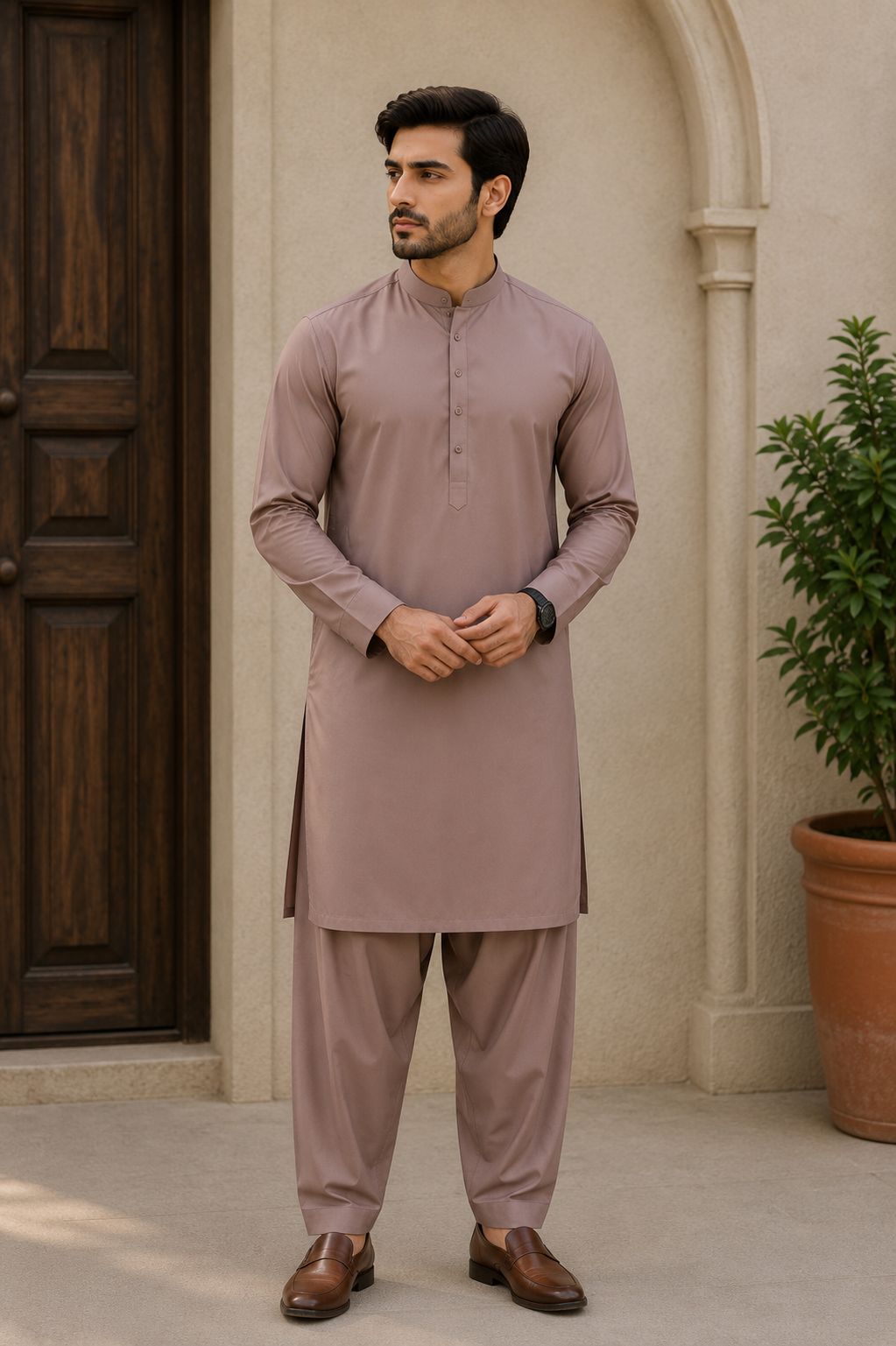 Premium Boski Suit – Dust Taupe | Luxury Unstitched Men's Shalwar Kameez Fabric