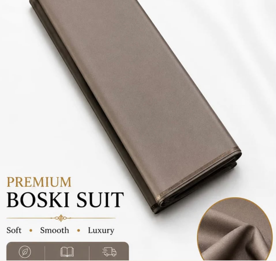 Taupe Brown Premium Boski Suit – Luxury Men's Unstitched Shalwar Kameez Fabric