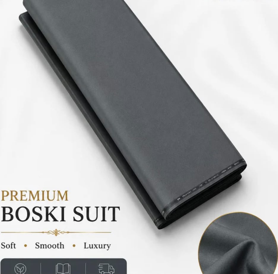 Charcoal Grey Premium Boski Suit – Luxury Men's Unstitched Shalwar Kameez Fabric