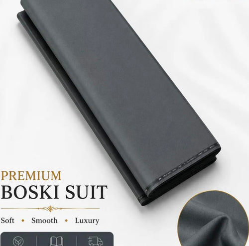 Charcoal Grey Premium Boski Suit – Luxury Men's Unstitched Shalwar Kameez Fabric