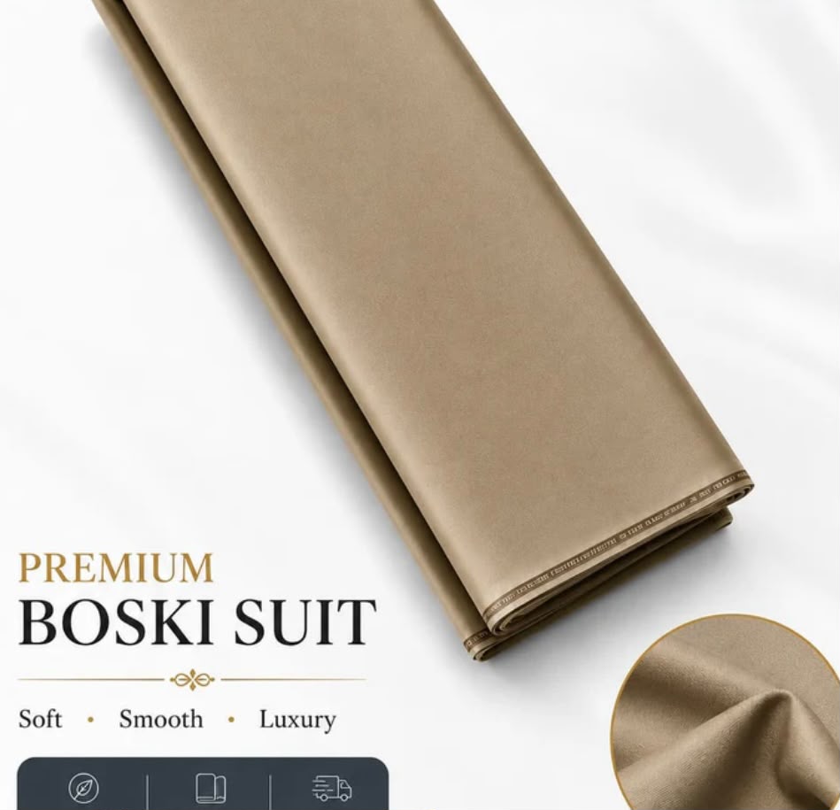 Camel Beige Premium Boski Suit – Luxury Men's Unstitched Shalwar Kameez Fabric