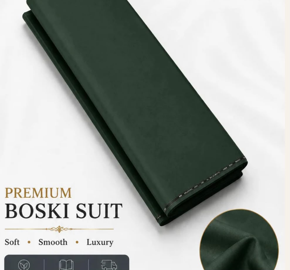 Emerald Green  Premium Boski Suit – Luxury Men's Unstitched Shalwar Kameez Fabric